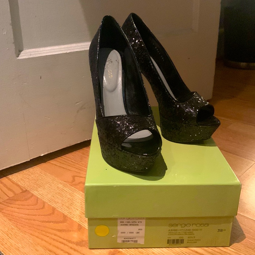 Sergio Rossi Boston Platform Glitter Pumps, Black
